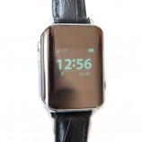 Айболит браслет-трекер для пожилых людей и пенсионеров с GPS и телефоном. Серебро с черным кожаным ремешком